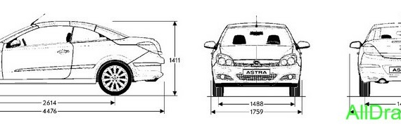 Opel Astra Twin Top (2006) (Опель Астра Твин Топ (2006)) - чертежи (рисунки) автомобиля
